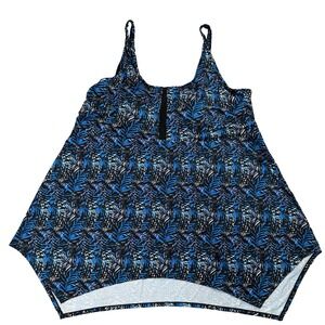 Swimsuit for All Tankini Swim Top Plus Women 36 Black Blue Tropical Palm Print